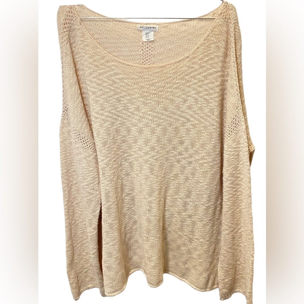 Artisan NY Nubby Boatneck Lightweight Sweater XL w/ Crochet Detail